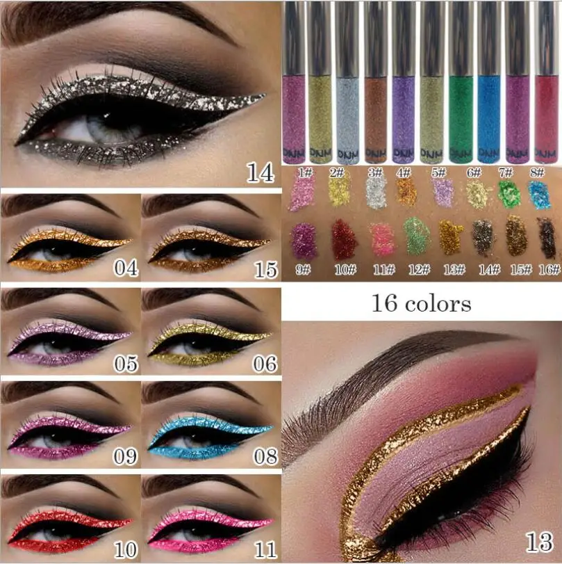 

16 Color Colorful Diamond Glitter Liquid Eyeliner Shimmer Bright Shining Pearlescent Eye Liners Eyerline Ojos T1194