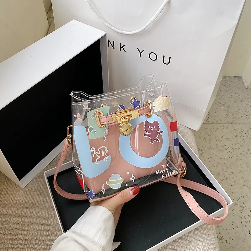 Summer Transparent Bag Women Bags 2020 New Womens Shoulder Bags Mini Fashion Crossbody Bucket Bag PU Leather Clear Bag Purse