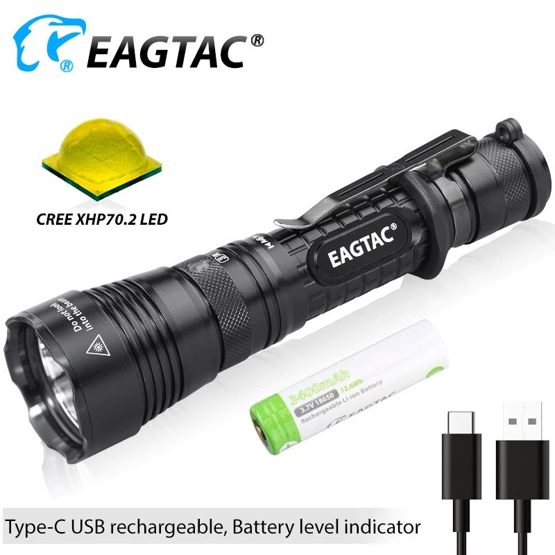 EAGTAC G3L CREE XHP70.2 3200 Lumen USB Rechargeable Tactical Flashlight Super Bright SFT 40 LED Torch 3400mAh 18650 Battery