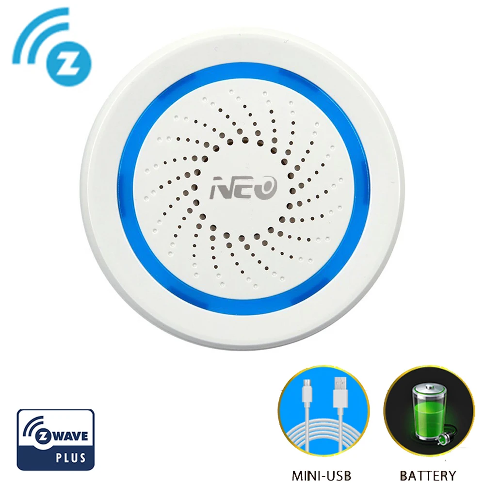 Neo coolcam z-wave além de sirene de alarme sem fio automação residencial a pilhas ue 868.4mhz som luz zwave sirene sensor de alarme