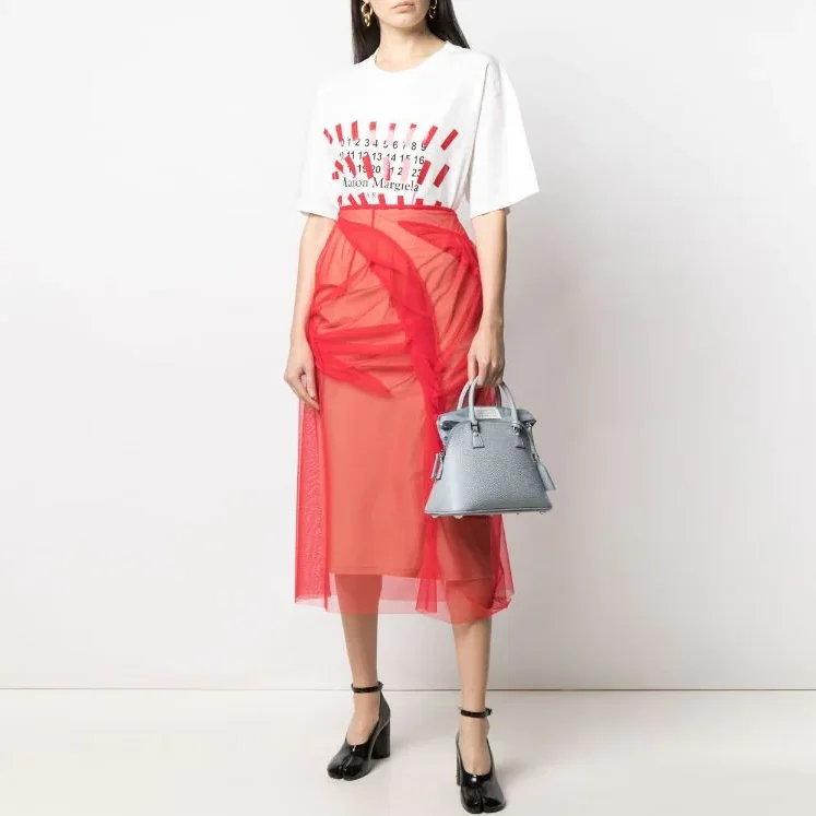 Watermelon Red Straight Skirt Tulle Skirt Chic Female Clothing High-Waisted Skirt Korean Style Women Skirt Vintage Midi Skirts