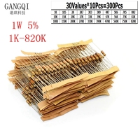 300Pcs Resistor Kit 1W 5% 30values*10pcs 1K-820K Ohm 1W Carbon Film Kit