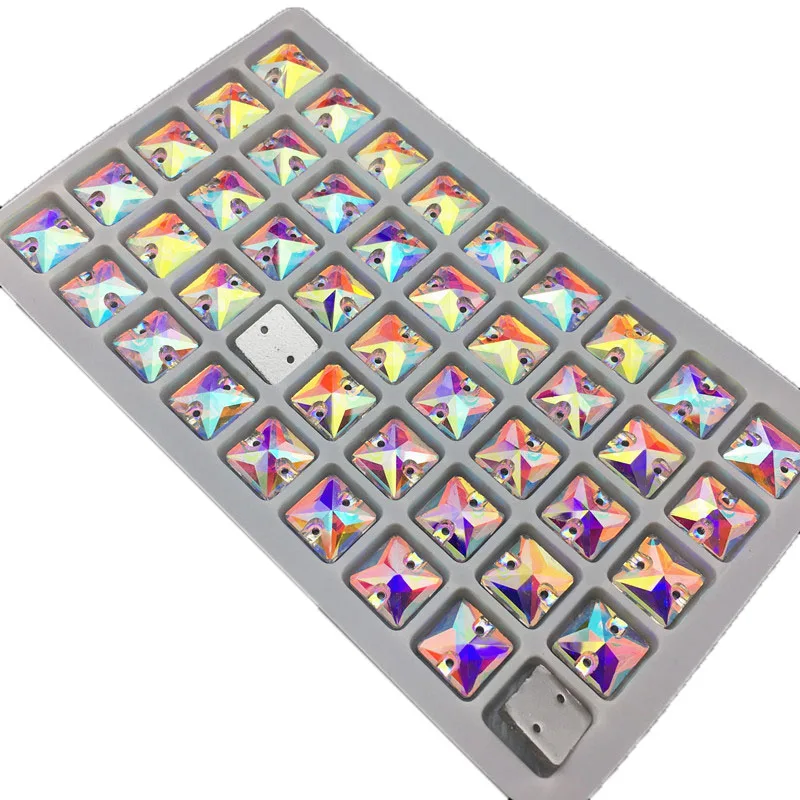 Crystal AB Square Sew on Rhinestones Glass Crystal 8,10,12,14,16,22 mm Flatback sew-on stone Beads Dress Craft Supplies