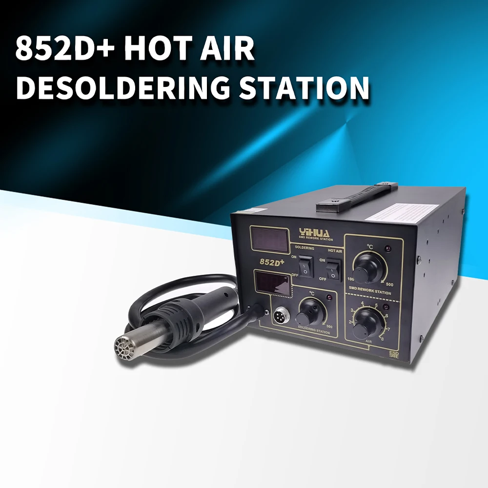 

Phone Repair YIHUA 852D+ Brushless Fan Hot Air With Iron Soldering Station Air Soldering Machine