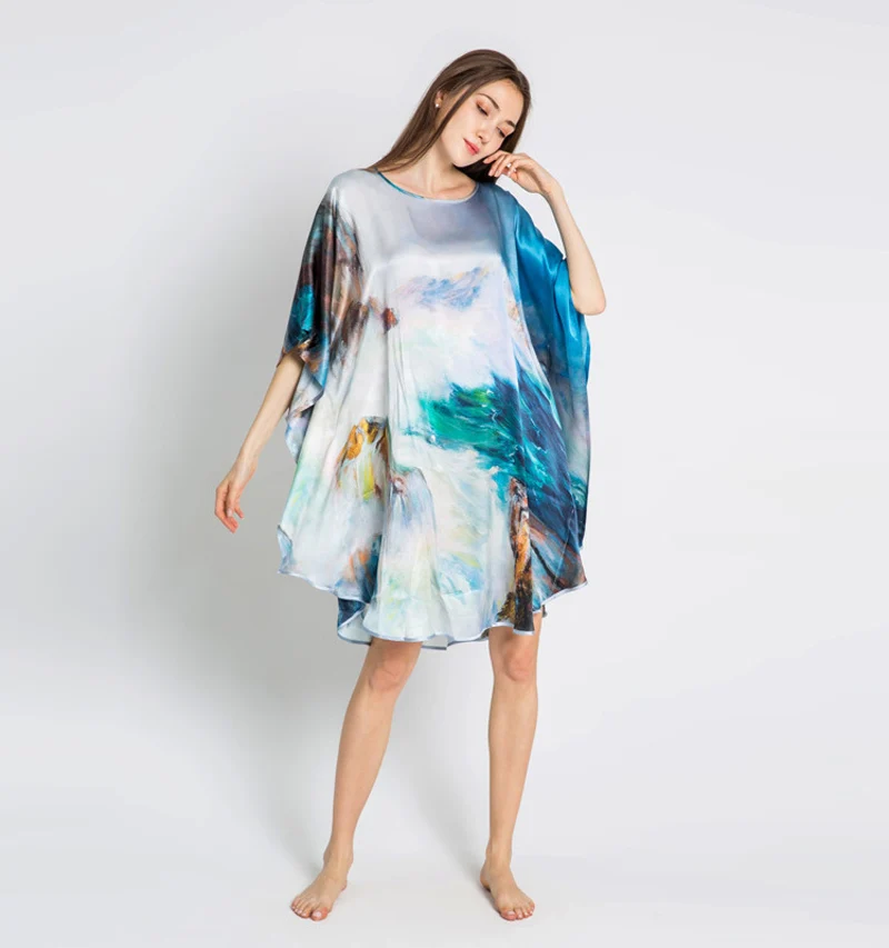 New Arrival Robe Women 100%Silk Nightgown Summer Silk Sleepshirt Woman Sleep Loose Sleepwear Bat sleeve Healthy Homewear