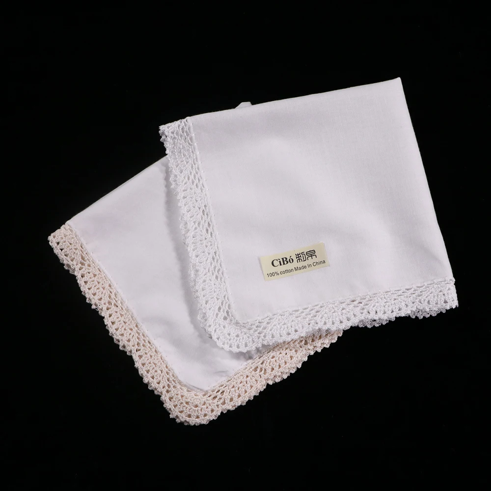 S015 : 12 pieces White 100% cotton  hand crochet White/Beige lace women blank  hankie  ladies wedding  handkerchief