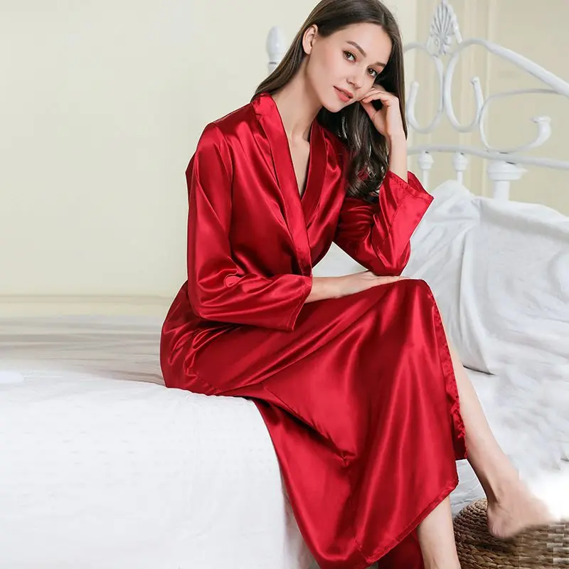 Bathrobe Women Extra Long Sleepwear Robes Silky Robe Charming Night Robe Lengthened Casual Sleepwear Robes Homewear Kimono Robe