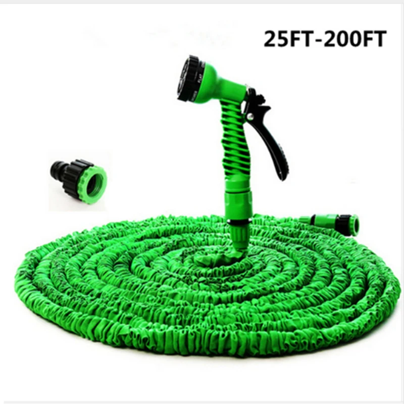 

25-150FT Rubber water hose high pressure 3 x Expansion garden hose watering connector car wash water gun pipes magic hose reel