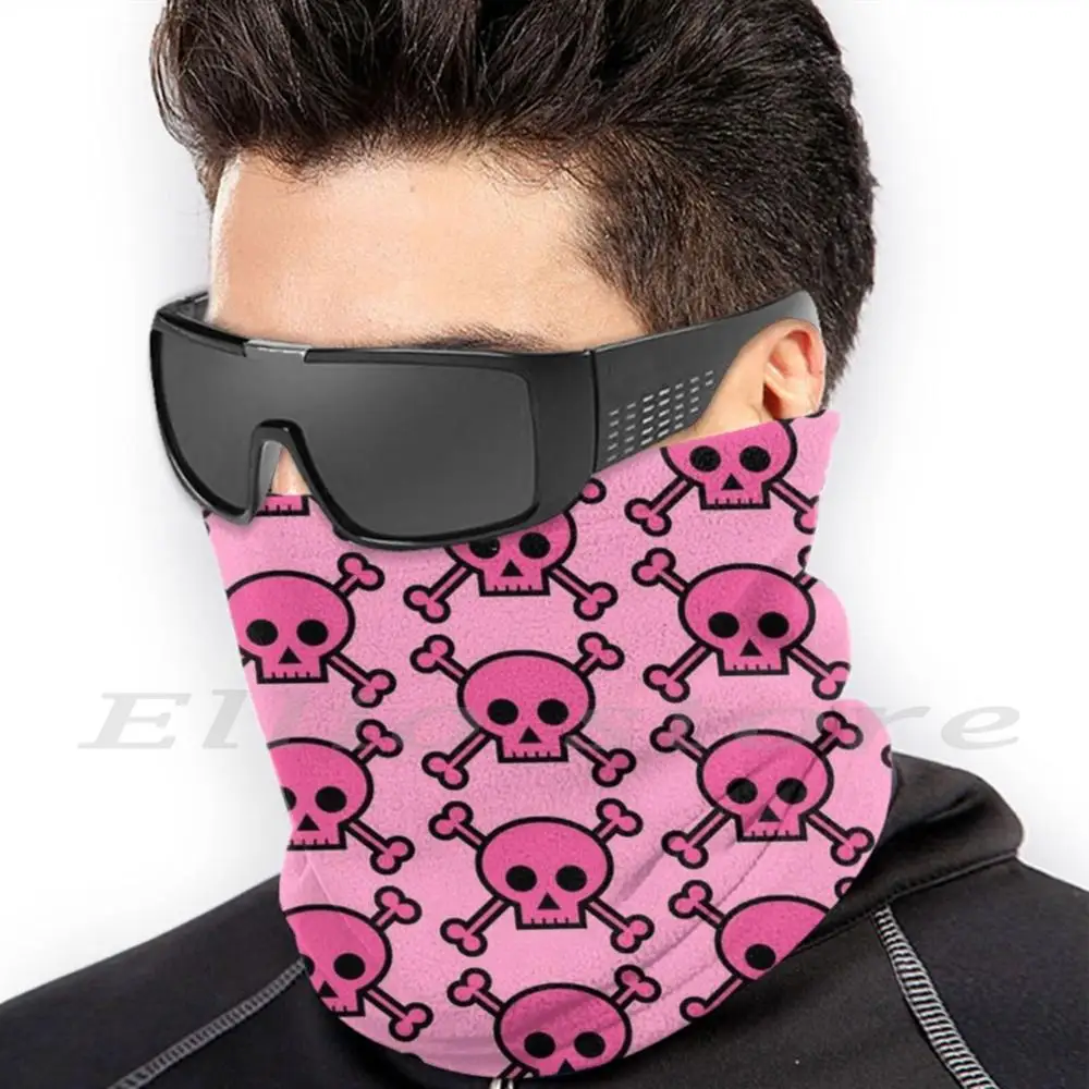 Teschio rosa e ossa incrociate Emo Girl divertente stampa riutilizzabile sciarpa calda maschera rosa Punk Rock Emo Skull teschi modello carino