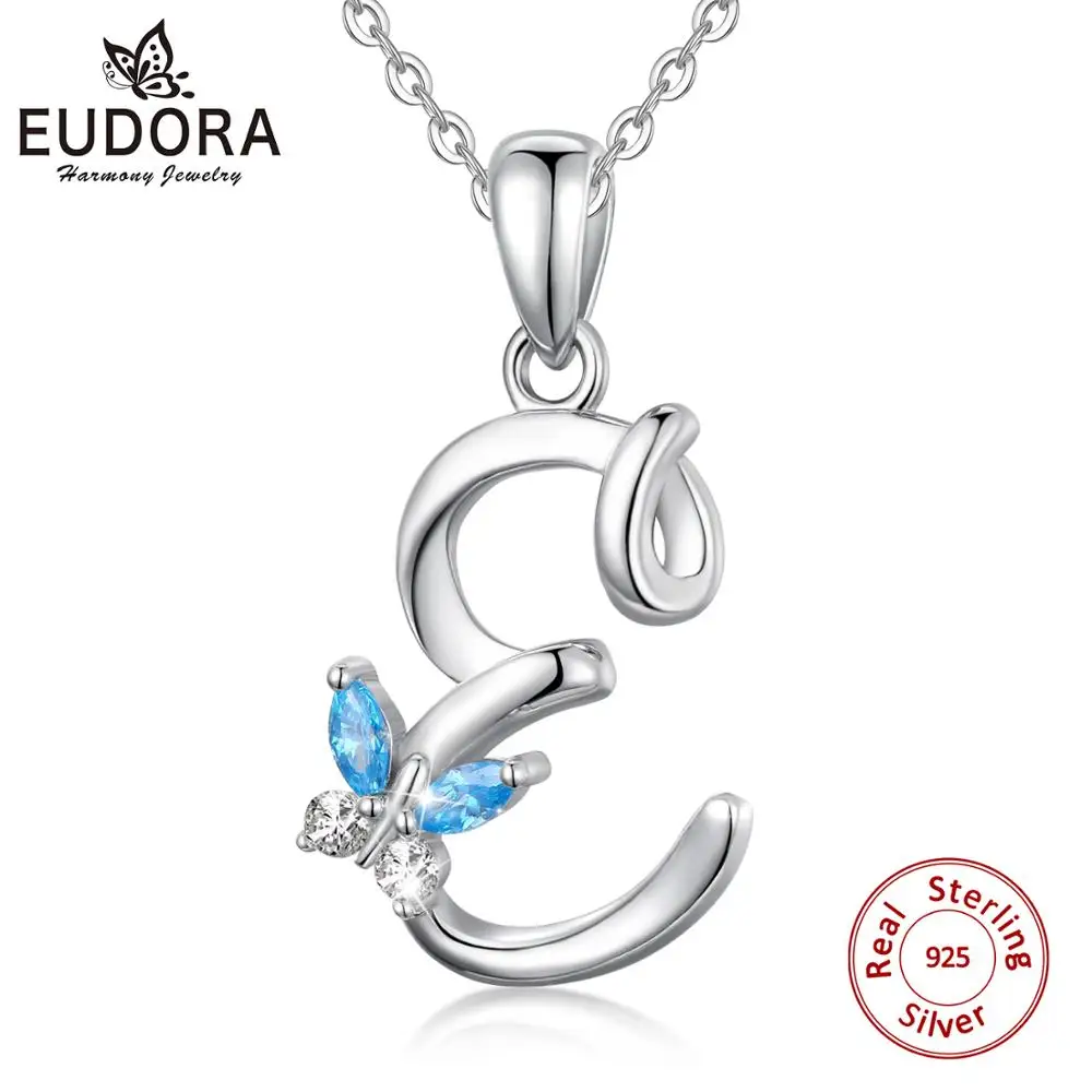 Eudora Luxury 8 Letter Pendant Necklace Women Men AAA Zircon Chain Necklace Butterfly CZ Crystal E Alphabet Choker Jewelry Gift