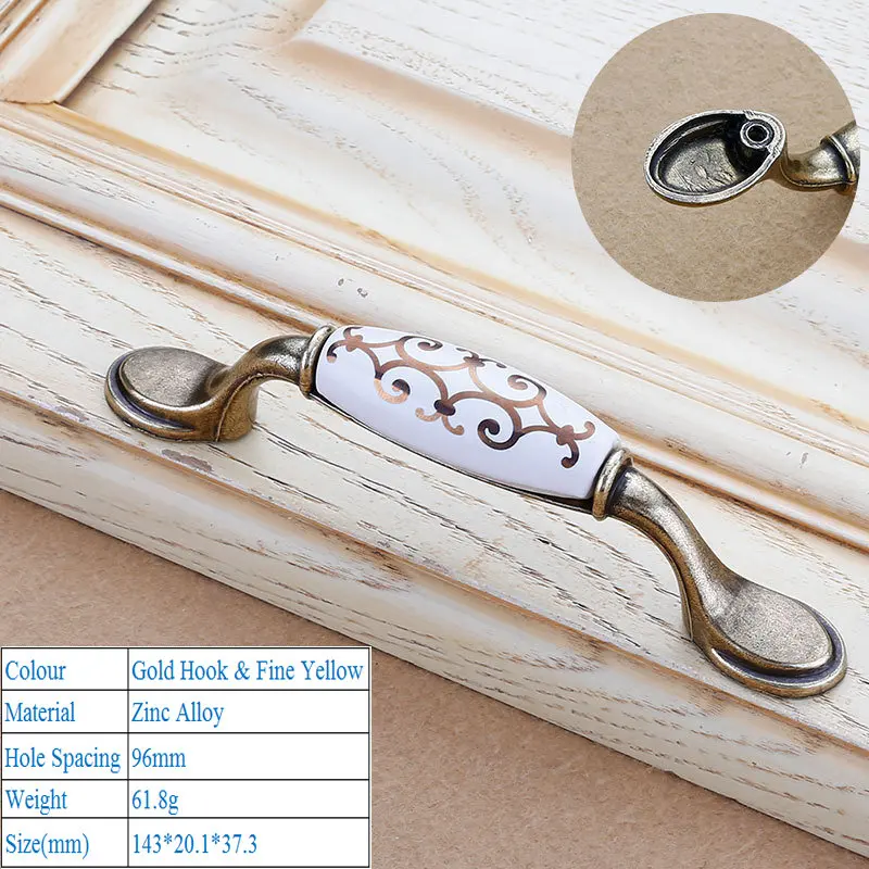 Ceramic Door Handles European Style Crack Kitchen Cabinet Handles Door Knobs Zinc Alloy Furniture Drawer Push Pull Handles