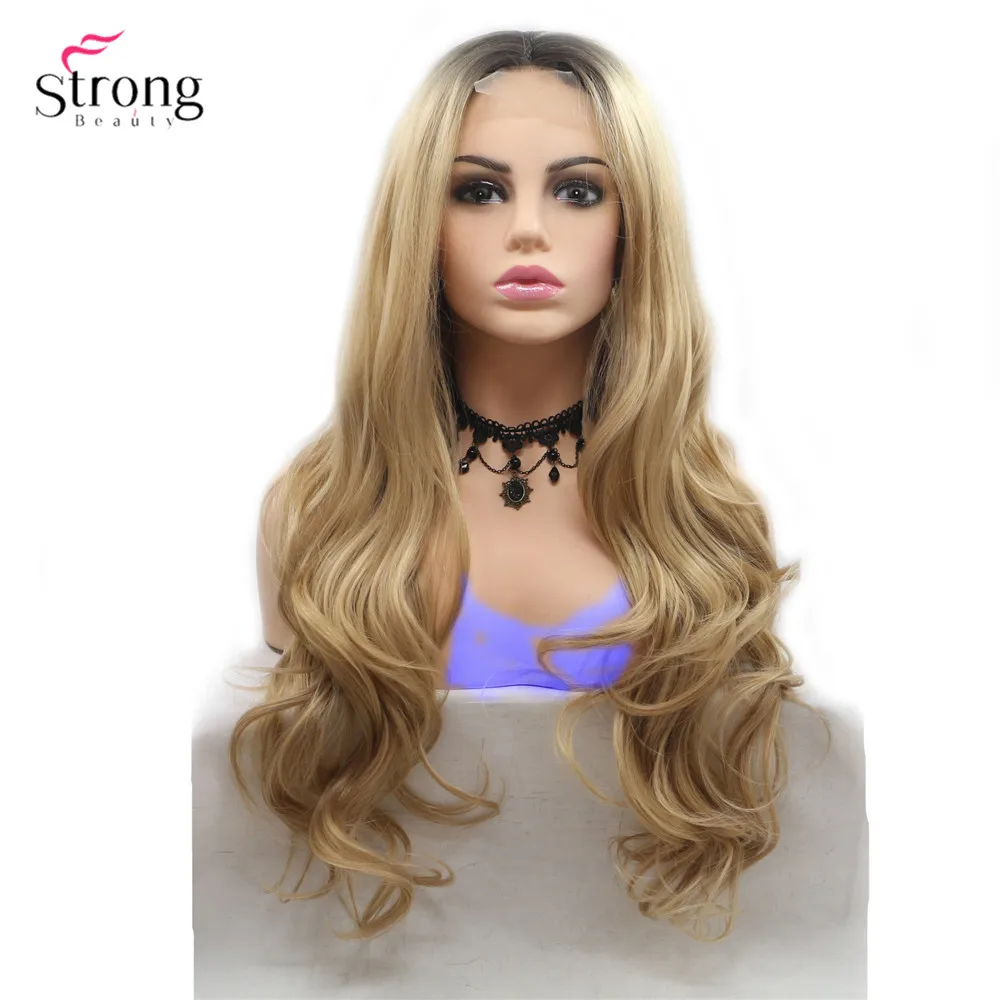 

StrongBeauty Long Curly Wig Hair Ombre Blonde/Pink Synthetic Lace Front Wigs For Woman