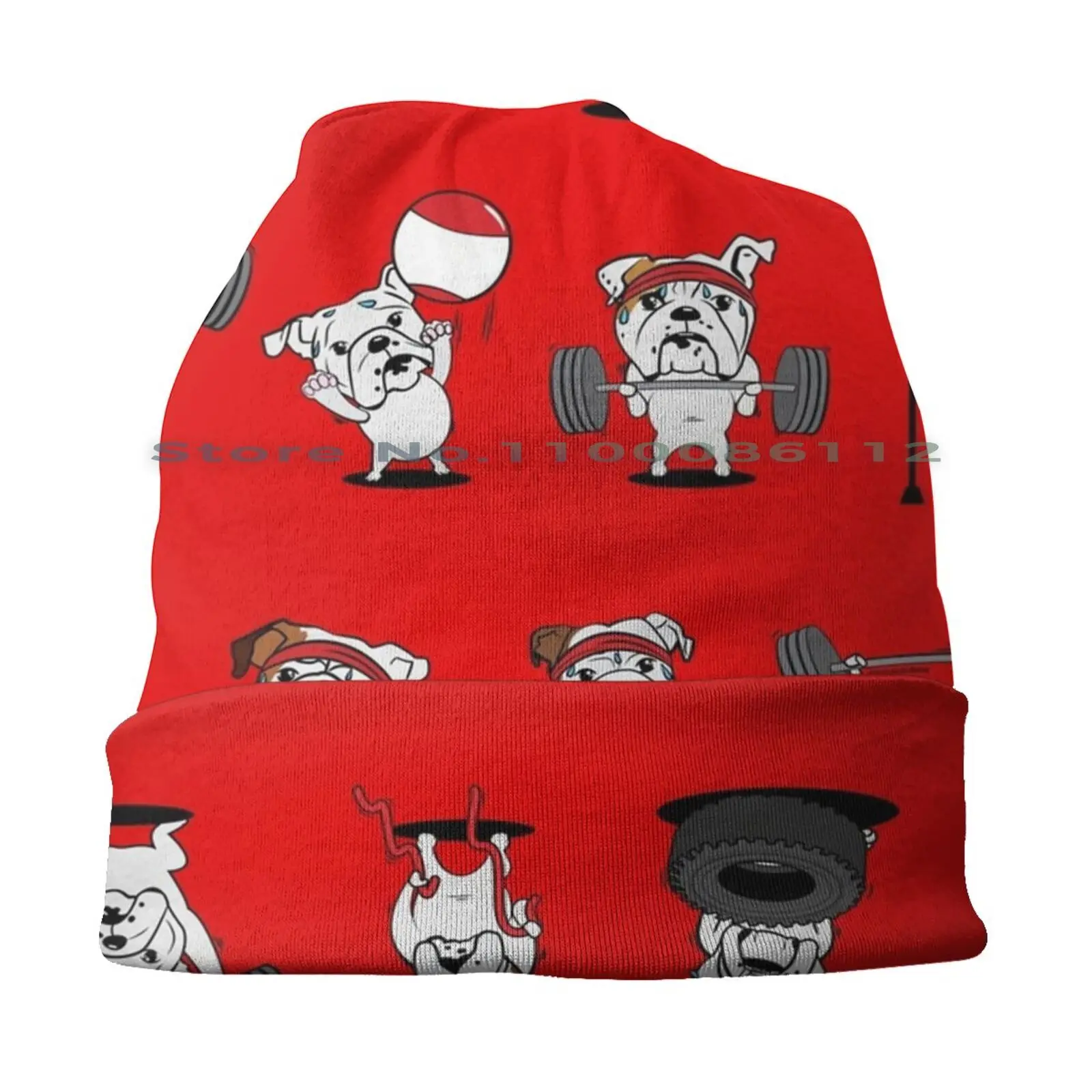 Bulldog Strong Beanies Knit Hat English Bulldog Fitness Strong Dogs Doggo Cartoon Cute Bully Bullies Lift Gym Brimless Knitted