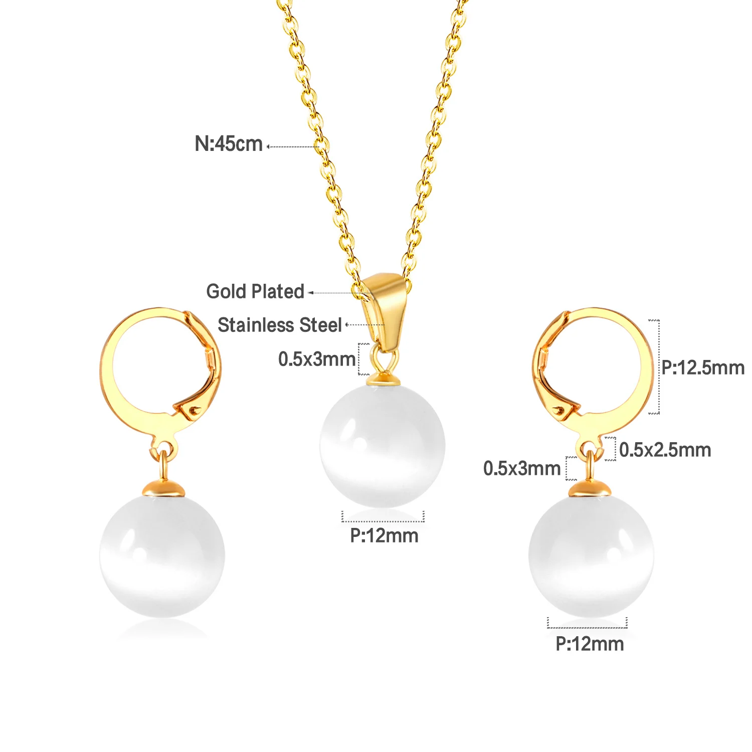 LUXUSTEEL Wedding Necklacd and Earring Sets MultiColor Opal Stone Pendant Necklace Earrings Brinco Party Collars Drop Earrings