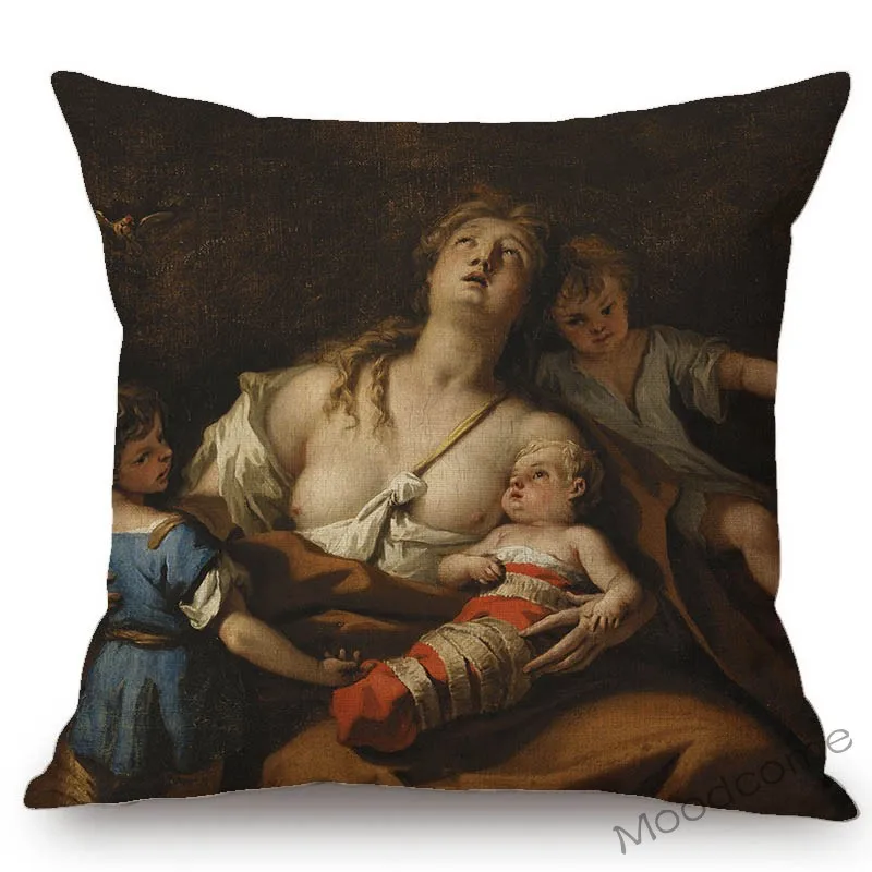 Vintage Italian Sebastiano Ricci Oil Painting Greek mythology Cupid Venus Angel Baroque Painting Pillow Case Sofa Cushion Cover