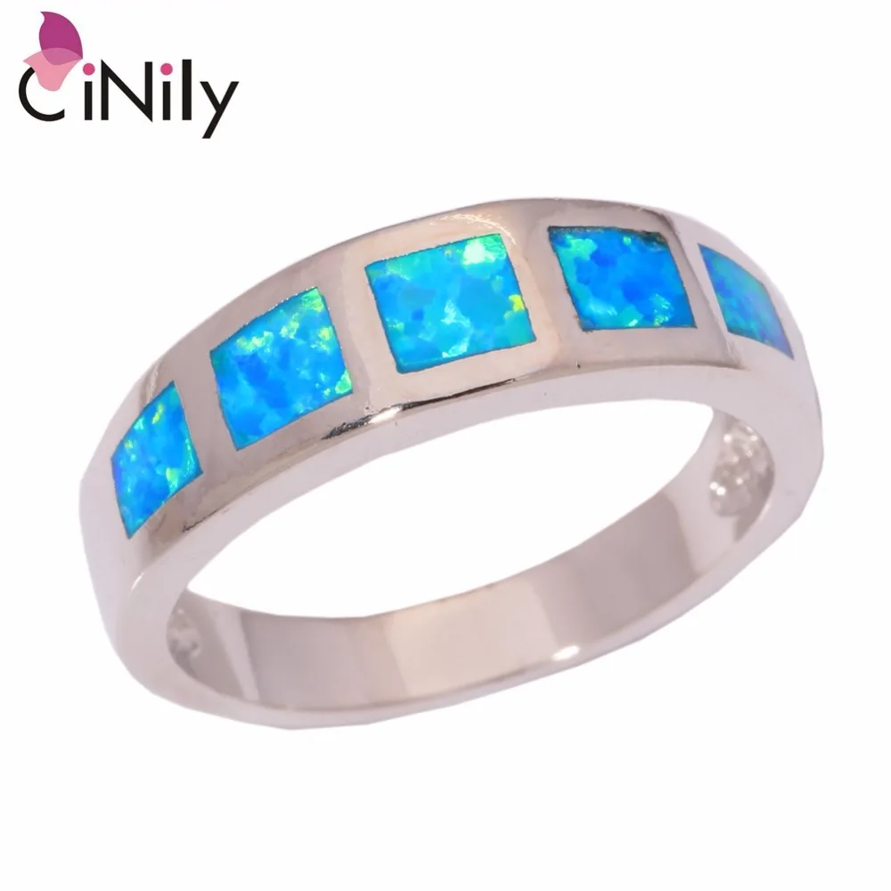 CiNily Created Blue Fire Opal Silver Plated Wholesale Hot Sell Fashion Jewelry for Women Gift Ring Size 6 7 8 9 10 OJ8159