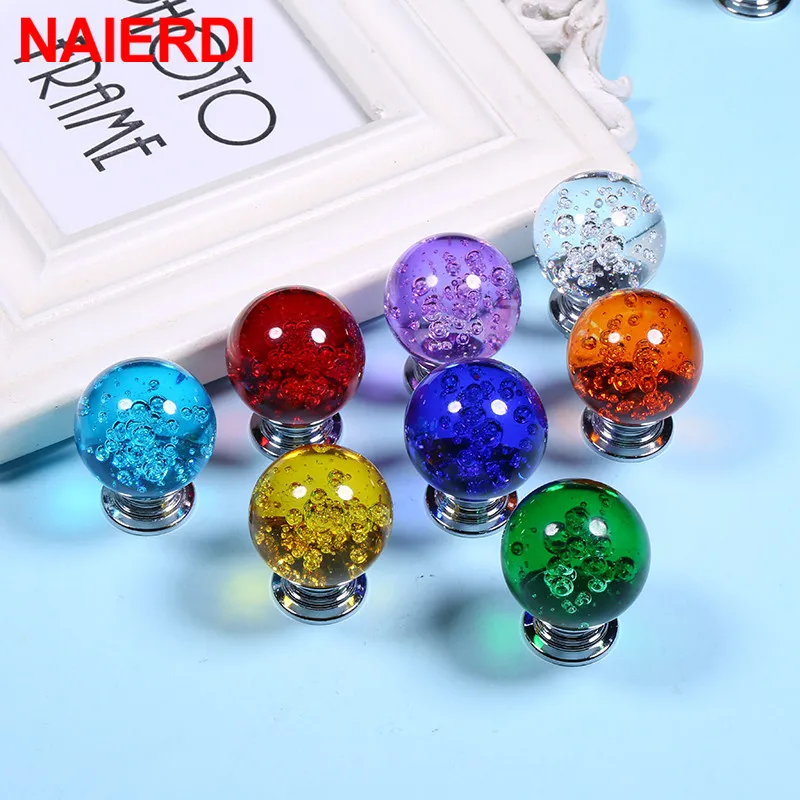 NAIERDI 30mm Crystal Bubble Ball Furniture Knob Kitchen Cupboard Door Pulls Drawer Knobs Cabinet Handles Wardrobe Door Handles