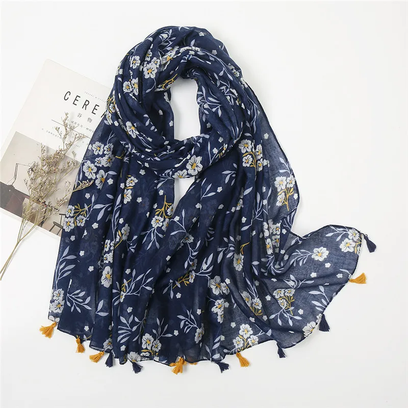 New Fashion Luxury Brand Bohemian Floral Tassel Viscose Shawl Scarf Lady High Quality Wrap Pashmina Stole Muslim Hijab 180*90Cm