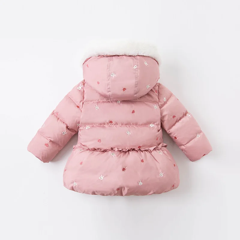 DBM15984 dave bella winter baby girls fashion cartoon fur hooded down coat children 90% white duck down padded kids jacket