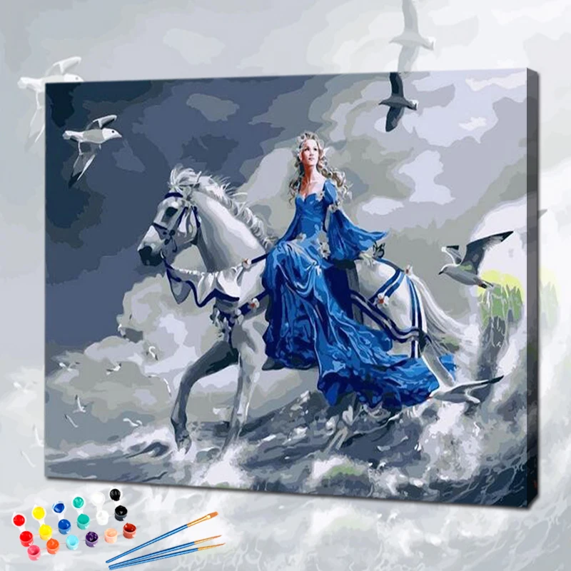 Painting For Adults Coloring By Number Woman Horse On Canvas Handmade Acrylic Paint For Drawing Picture Home Decorative Wall Art