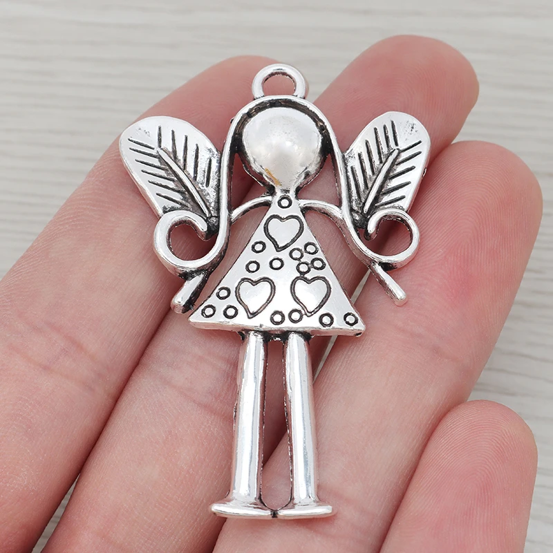 6 x Large Guardian Angel Charms Girl Pendants Fit Necklace Jewelry Making Findings 55x36mm