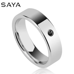 Men Rings, High Polished Tungsten Carbide Rings for Men Wedding Flat Top with Black Color CZ Stones Customized