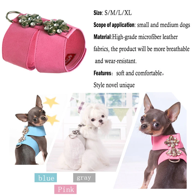 Big Rhinestone Floral  Dog Harness For Small Pet Puppies Animals With Leash Set Luxury Outdoor Walking Cat Kitten Collar Goods