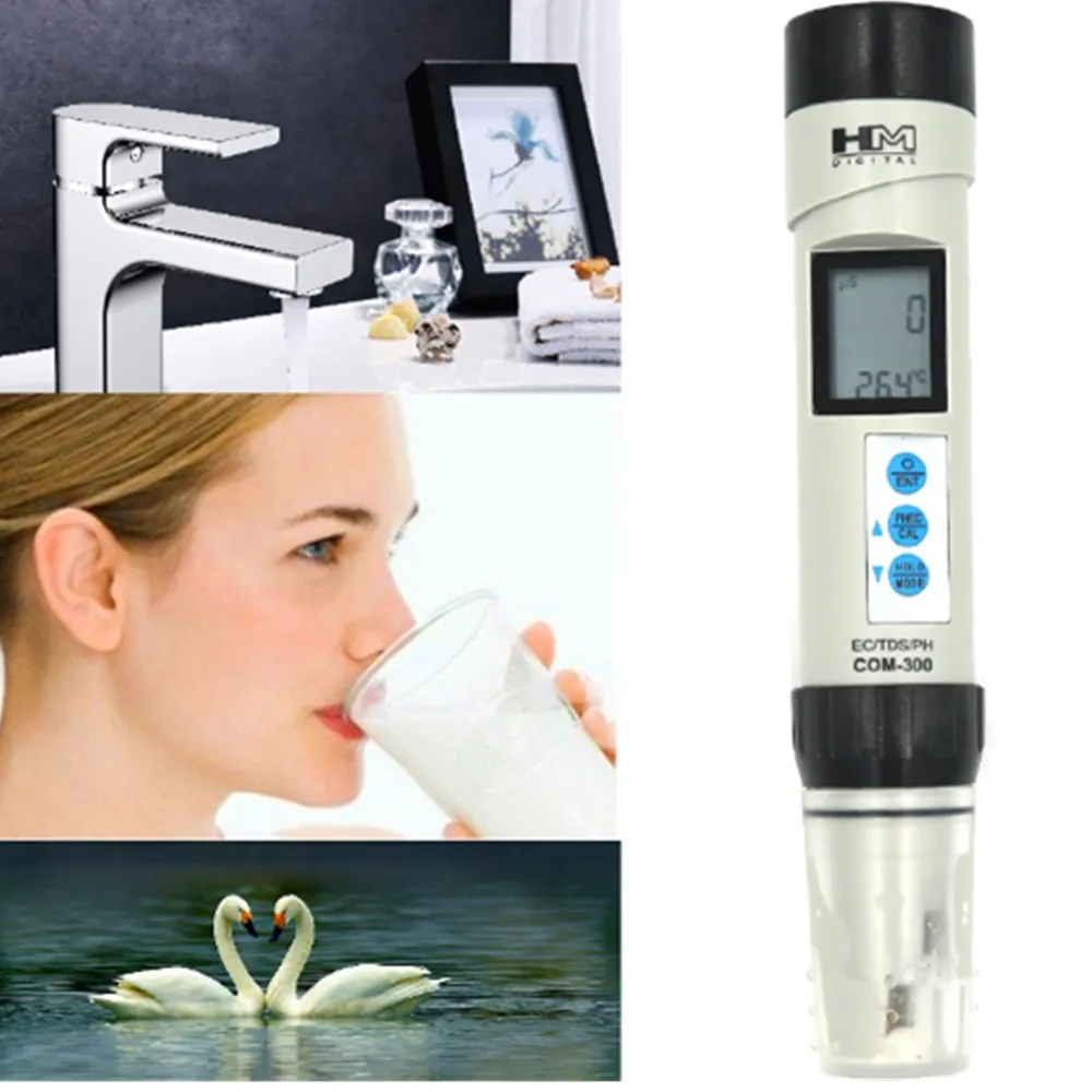 COM-300  4 in 1 Testers Water Quality Digital Measurement Tools  TDS/EC/Temp/PH Meter  Waterproof testing Device 30% OFF