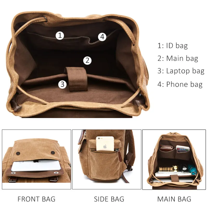 Outdoor Canvas Laptop Backpack Men Women School Fashion Anti-Theft Bag Travel Waterproof Large Capacity Camping Hiking Backpacks