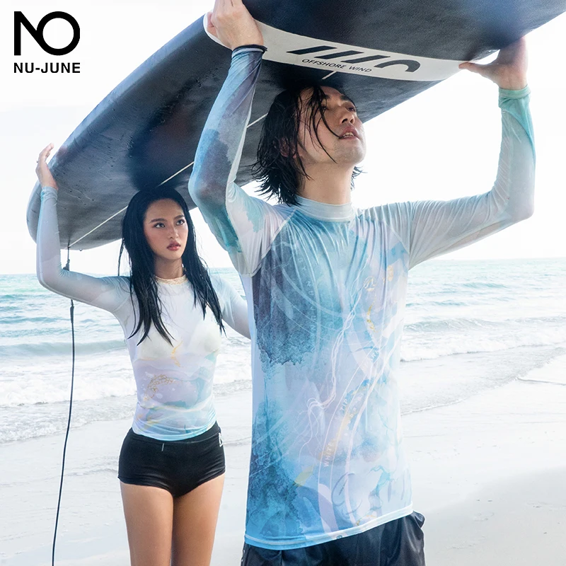 Nu-June 50UV Protect Surfing Rash Guard Men Swimwear Long Sleeve Swimsuit Mens Rashguard Surf Shirt For Swimming Sail