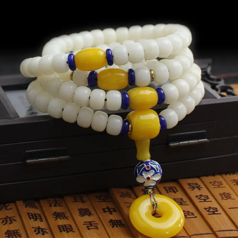 

Tibetan Natural White Jade Bodhi Root 108 Buddha Beads Women and Men Bracelets