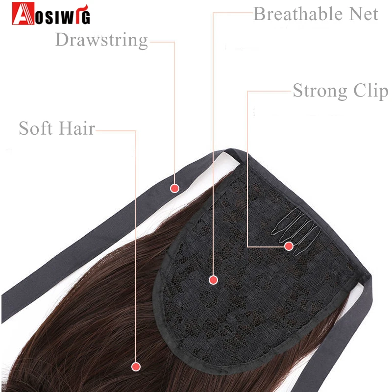 Aosiwig Synthetic Long Ponytail Drawstring Fake False Clip In Hair Extension Natural Curly Wavy Hairpiece Pony Tail Piece Women