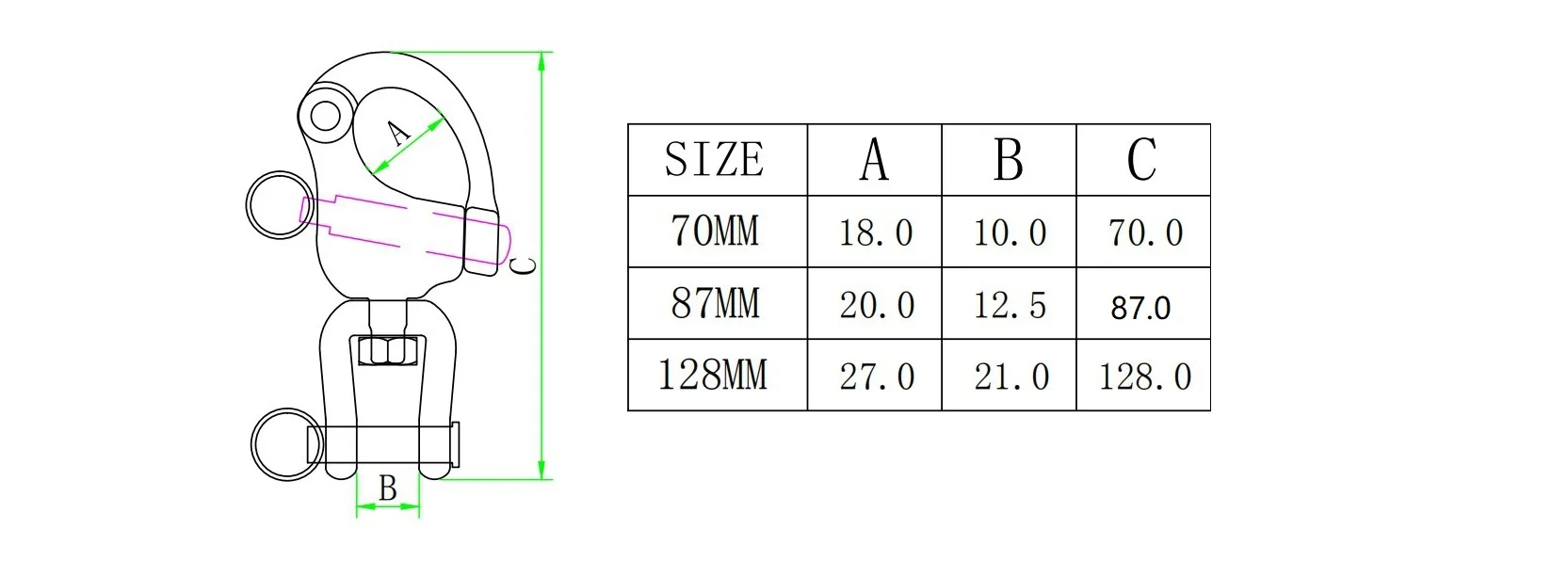 70mm/87mm/128mm 316 Stainless Steel Swivel Shackle Quick Release Boat Anchor Chain Snap Hook For Marine Boat Yacht Hardware
