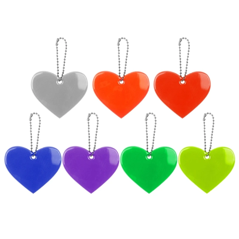 5Pcs Cute Heart Shape Reflective Keychain Bag Pendant Accessories Doft PVC Reflector Keyrings For Visible Safety