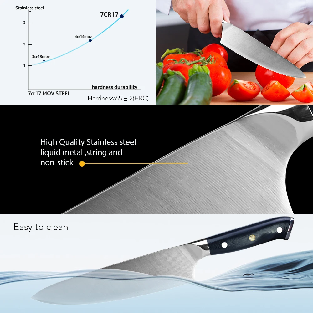 Cuchillo de cocina profesional Santoko de 8 pulgadas, accesorios de Chef de acero inoxidable alemán con alto contenido de carbono 4116