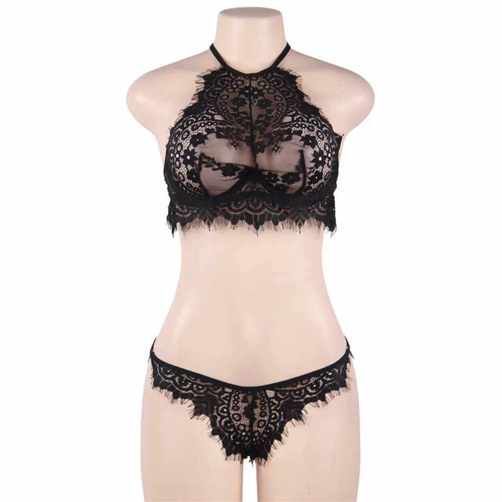 3xl Dessous Sexy Schwarz Wimpern Frauen Damen Spitze Bh Set Erotische Dessous Unterwäsche Set Erotische Uniform Weste Top Bh G String