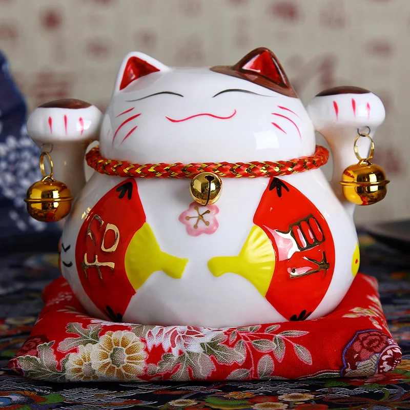 4.5 Inch Japanese Ceramic Lucky Cat Maneki Neko Home Decoration Ornaments Business Gifts Fortune Cat Money Box Feng Shui Craft
