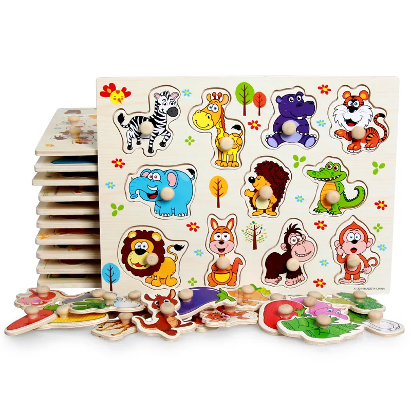 

Hot Baby Learning Toys For Children Montessori Hand Grab Board Early Educational Toy Cartoon Vehicle/ Animal Wooden Puzzle Kids