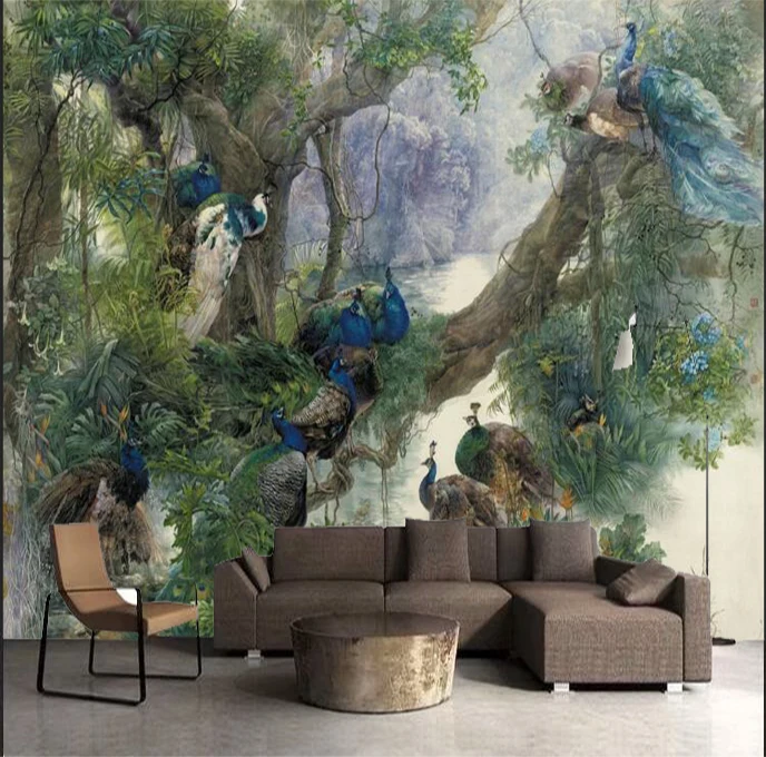 

Milofi custom 3D photo wallpaper mural non-woven Chinese style living room bedroom peacock forest background wall