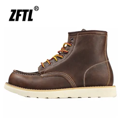 ZFTL Men's Ankle Boots American retro tooling boots Casual Crazy Horse Leather Men's Boots Vintage Man Lace up Boots 2023