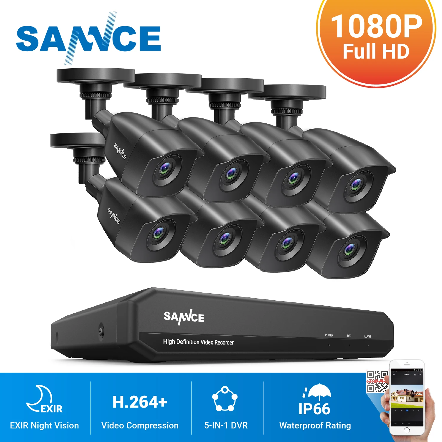 

SANNCE 8CH 1080P 2.0MP HD CCTV система видео рекордер 8 шт. 1080P CCTV камера безопасности водонепроницаемый ночное видение комплекты видеонаблюдения