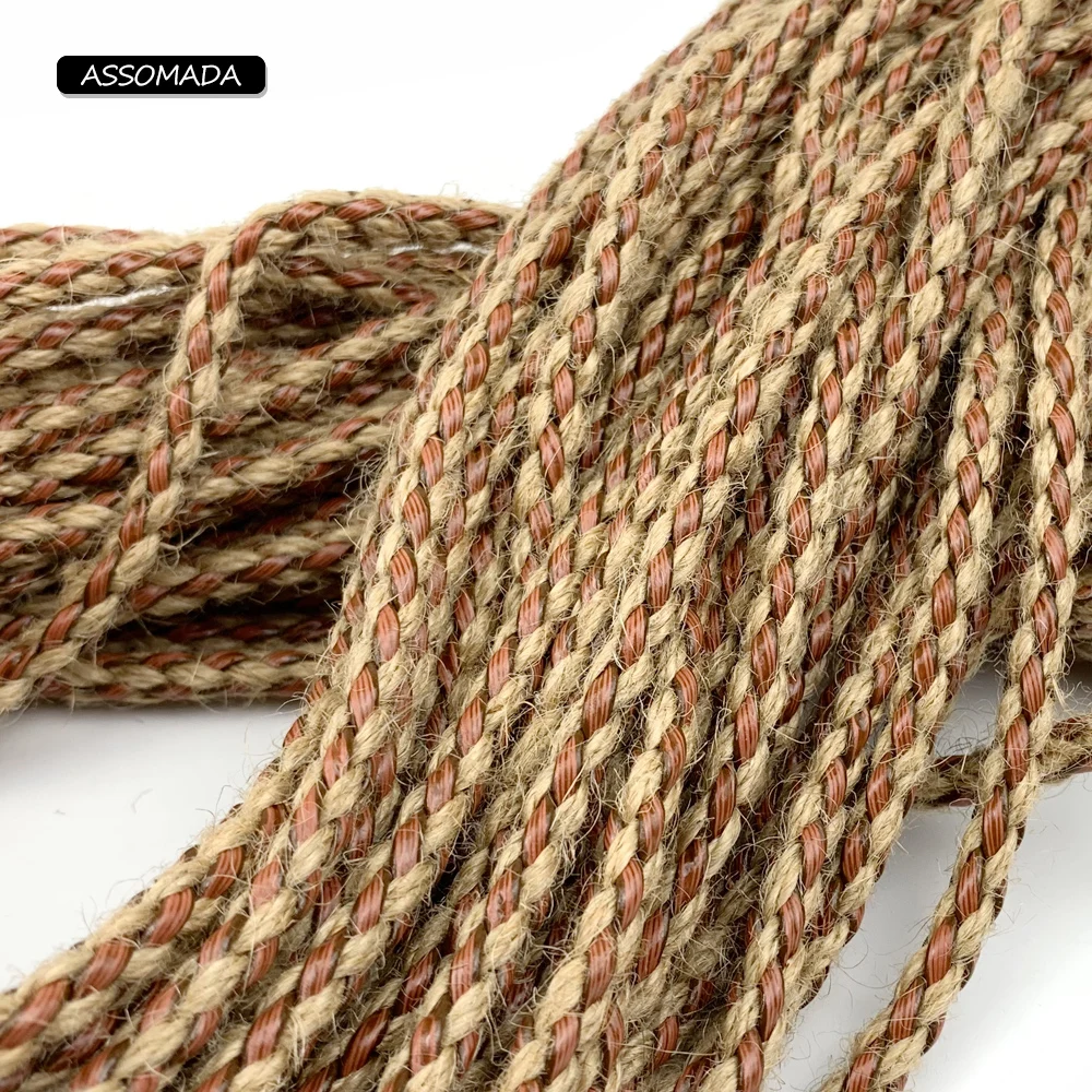 ASSOMADA 5mm Hemp Rope For Jewelry Making 2Meter Handcraft Round Braided Leather Rope Bracelet Necklace Earrings DIY Accessories