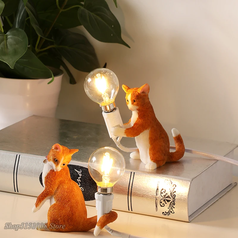 Animals Table Lamp Nordic Children's Bedroom Resin Cat Table Light  Bar Table Light home Decor night light Lighting Fixtures