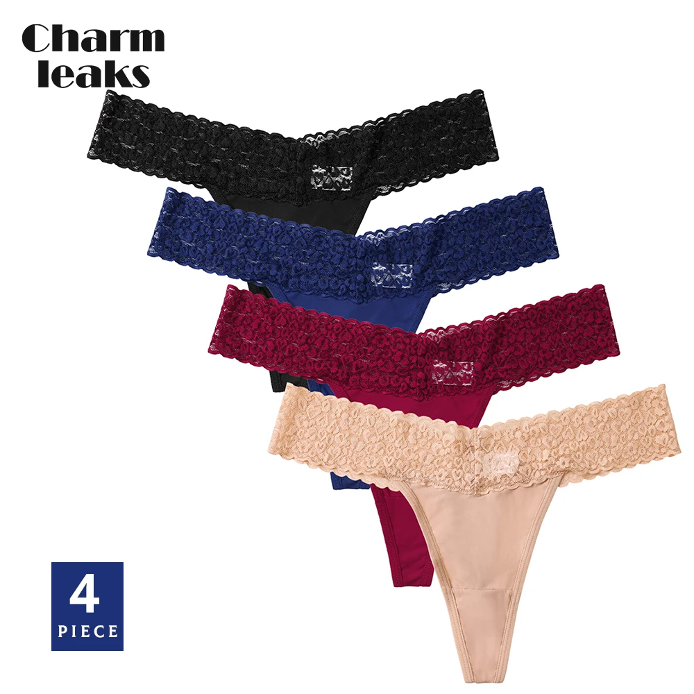 

Charmleaks Women Underwear Lace Retro Charming Thong Tanga G Strings Panties Stretch Hipster Bikini Briefs Lingerie Sexy 4 Pack