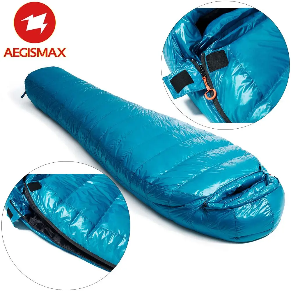 AEGISMAX M3 Lengthened Mummy Sleeping Bag Ultralight 95% White Goose Down Box Baffles Winter Outdoor Camping Hiking
