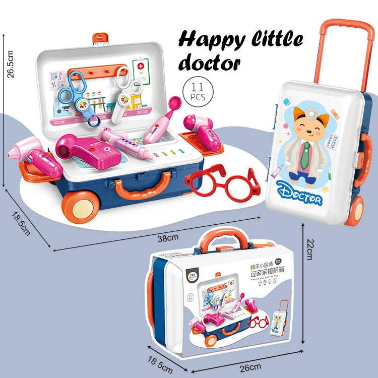 Maison de jeu de simulation de jouets de cuisine pour enfants, outils portables de beauté, ustensiles de cuisine, vaisselle, étui à roulettes, kit médical pour filles