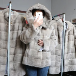 Fancy Rani luxury Women Natural Fur Coats Real Mink Fur Coat Hood Female Genuine Jackets short Ladies Winter Clothes Oversize