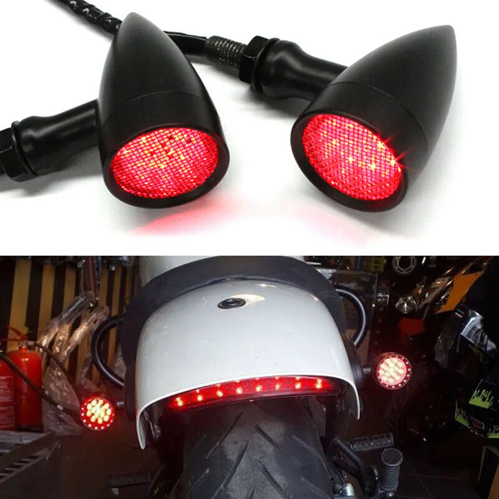 

Motorcycle Black Bullet LED Brake Running Turn Signal Tail Light For Bobber Cafe