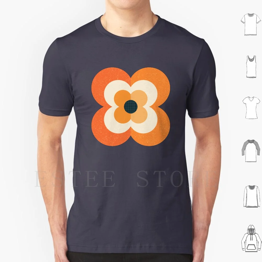 Retro Flowers-Orange And Charcoal T Shirt Cotton Men DIY Print Flower Flowers Floral Spring Summer Surface Pattern Pattern