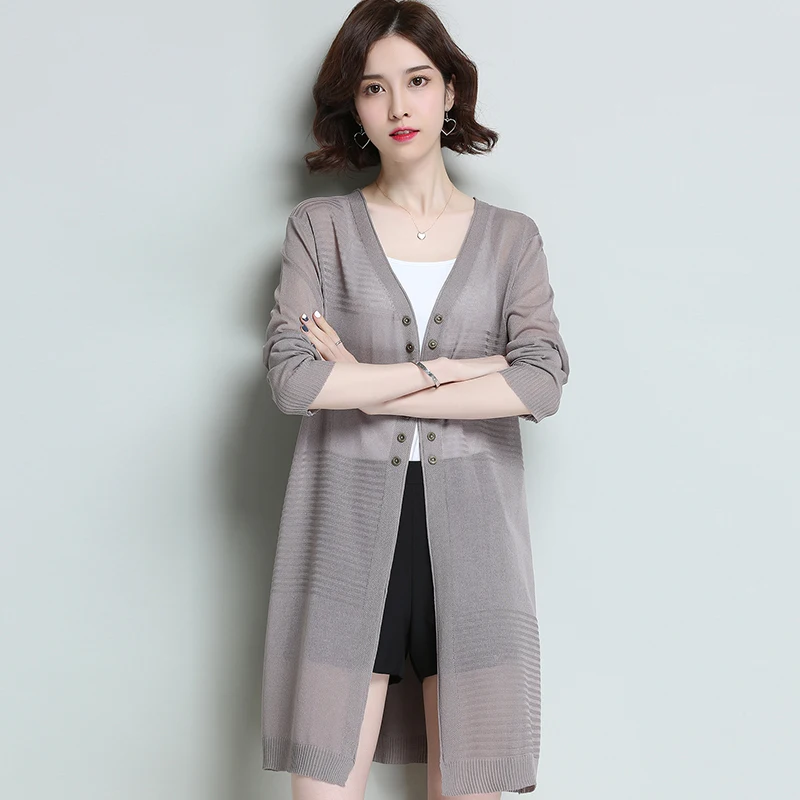 

Women Knit Cardigan Summer Knit Outwear Hollow Out Lady Knitwear Long Knit Outwerar Long Sleeve